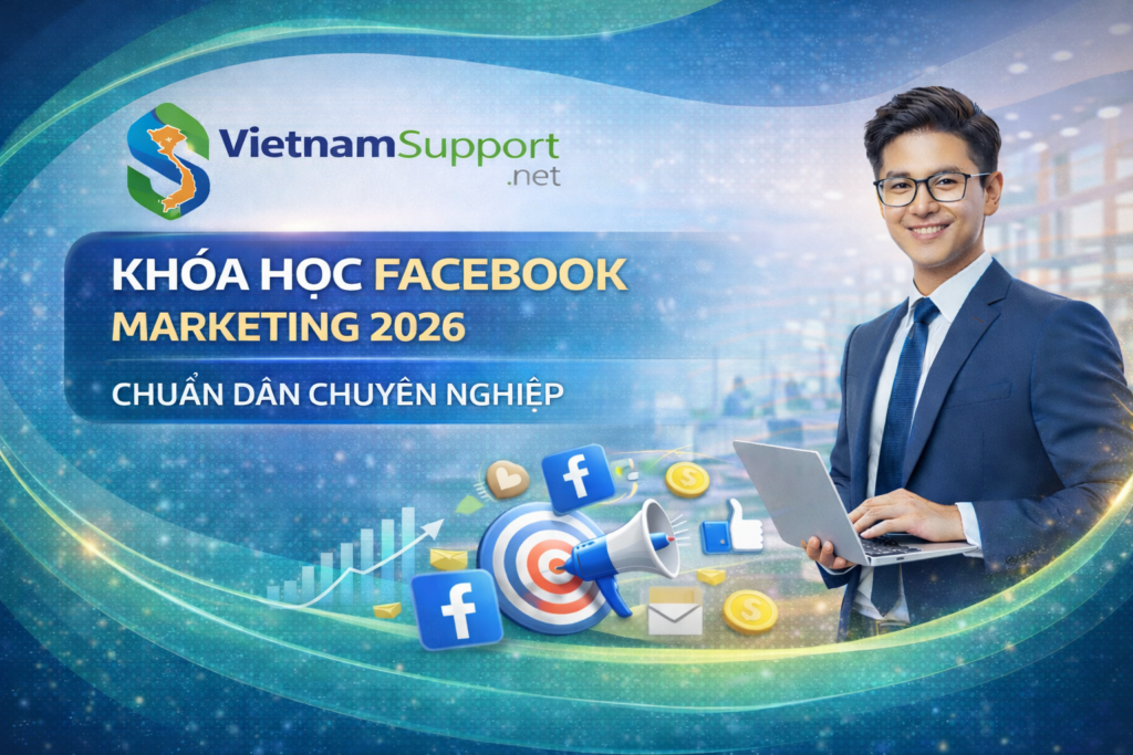 Banner hình ảnh minh họa khóa học facebook marketing 1 kèm 1 tại vietnamsupport