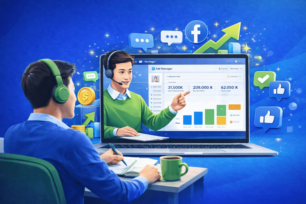hình ảnh minh họa cách thức học onilne hoặc học offline khóa học Facebook Marketing 2026 1 kèm 1 tại vietnamsupport